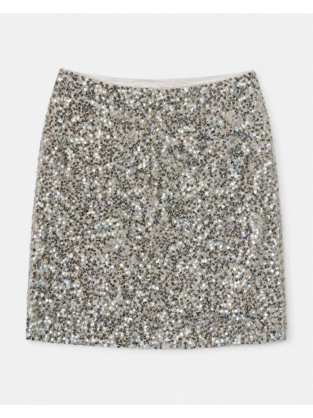 HK12 - White House Black Market Size 4 Metallic Sequin Mini Skirt Silver Champag